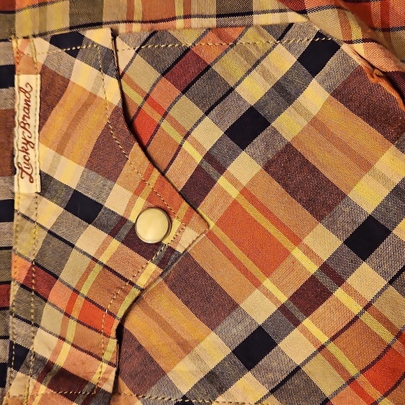 Lucky Brand Mens Large Button Down Shirt Short Sleeve Plaid Clasp Button - Picture 5 of 8